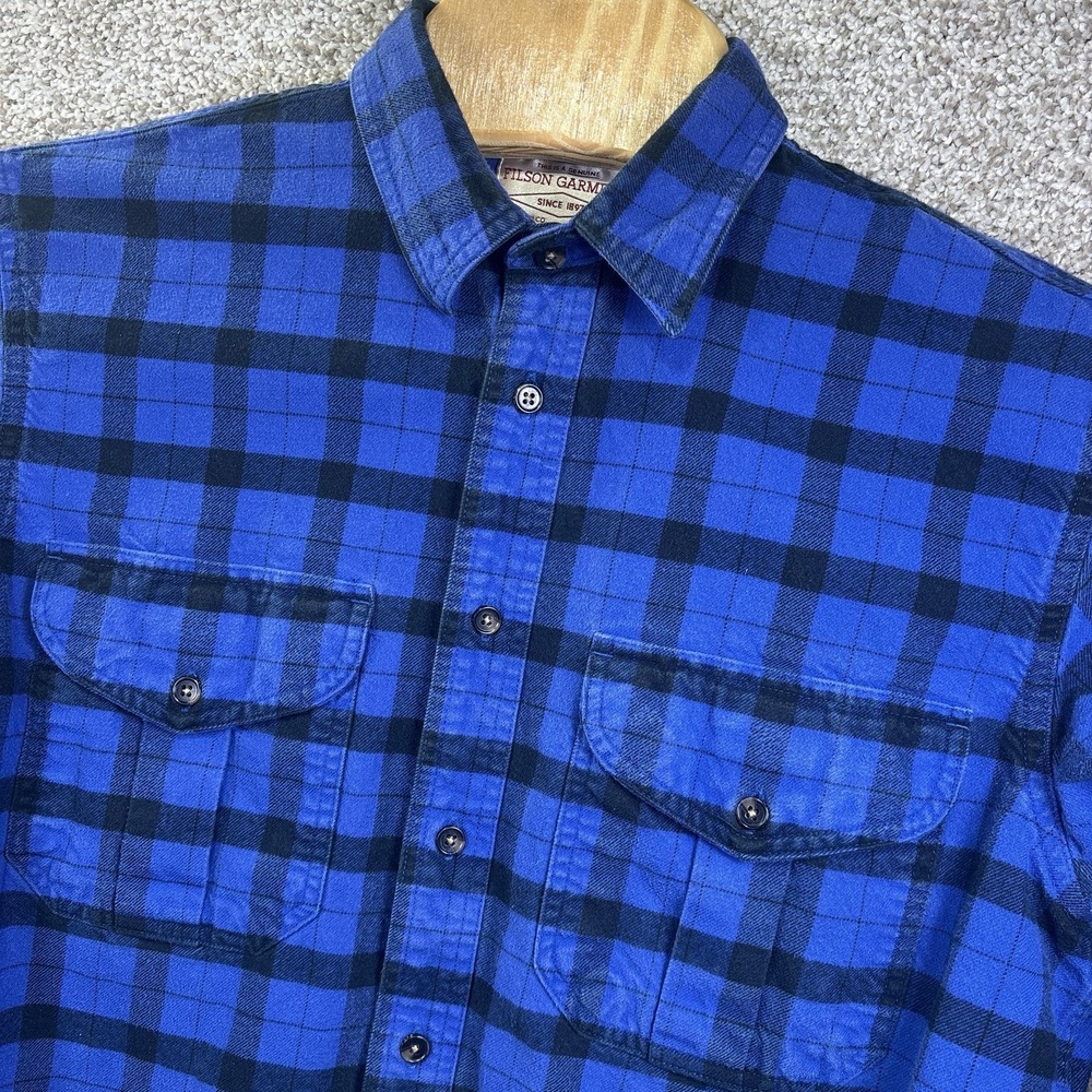 Filson Shirt Mens Medium Blue Plaid Long Sleeve Button Up Flannel Casual